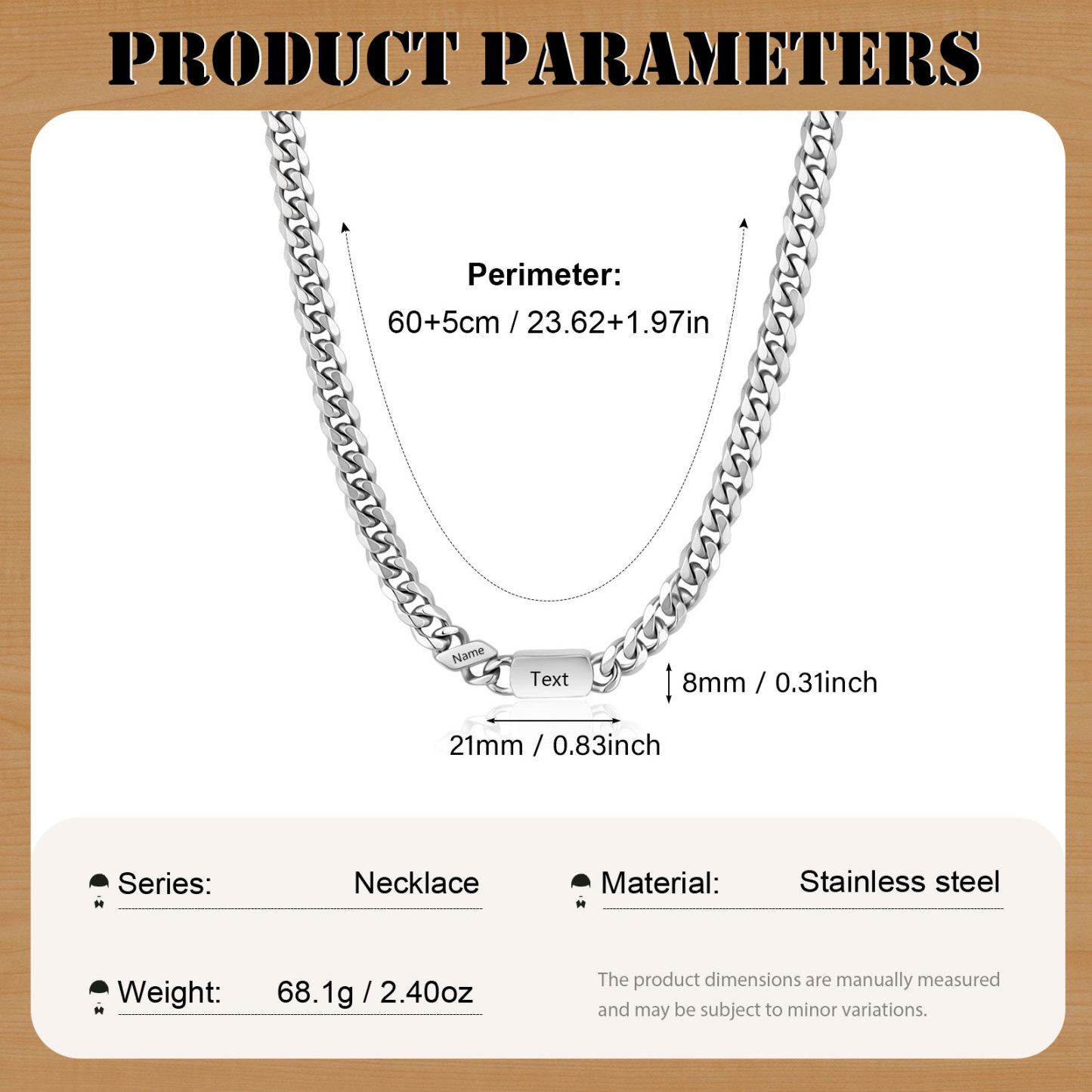 Personalized Cuban Chain Necklace for Dad Grandpa Man Cutsomized with 1-6 Names and Engraved Text