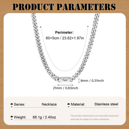 Personalized Cuban Chain Necklace for Dad Grandpa Man Cutsomized with 1-6 Names and Engraved Text