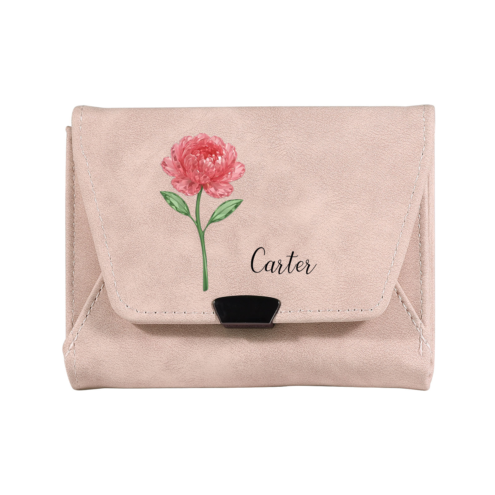 Personalized Women Leather Wallet Custom With Birth Flower And Name