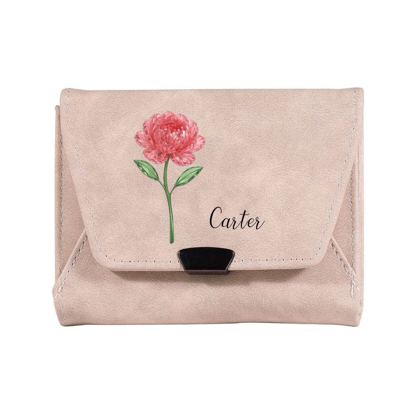 Personalized Women Leather Wallet Custom With Birth Flower And Name