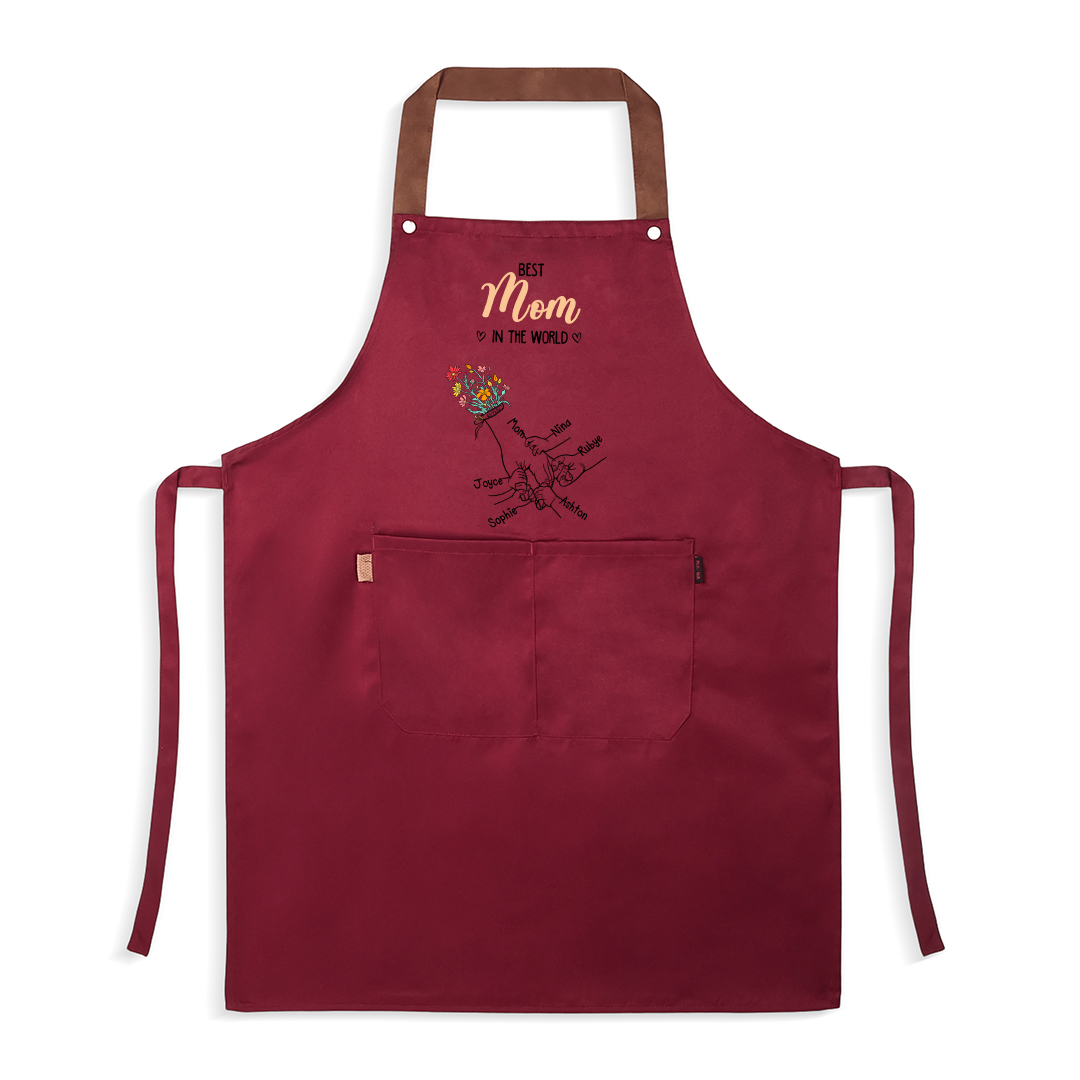 Personalized Floral Kitchen Apron Holding Hands Custom with 2–7 Names Gift for Mom or Grandma