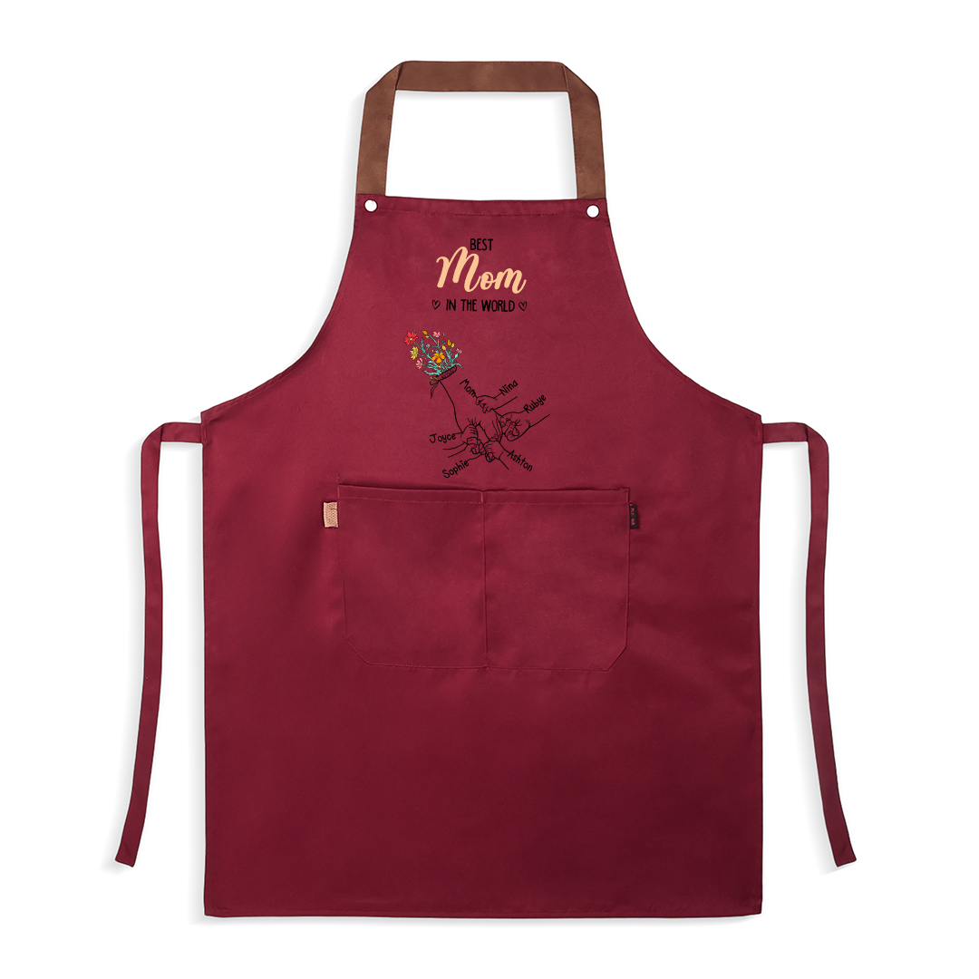 Personalized Floral Kitchen Apron Holding Hands Custom with 2–7 Names Gift for Mom or Grandma