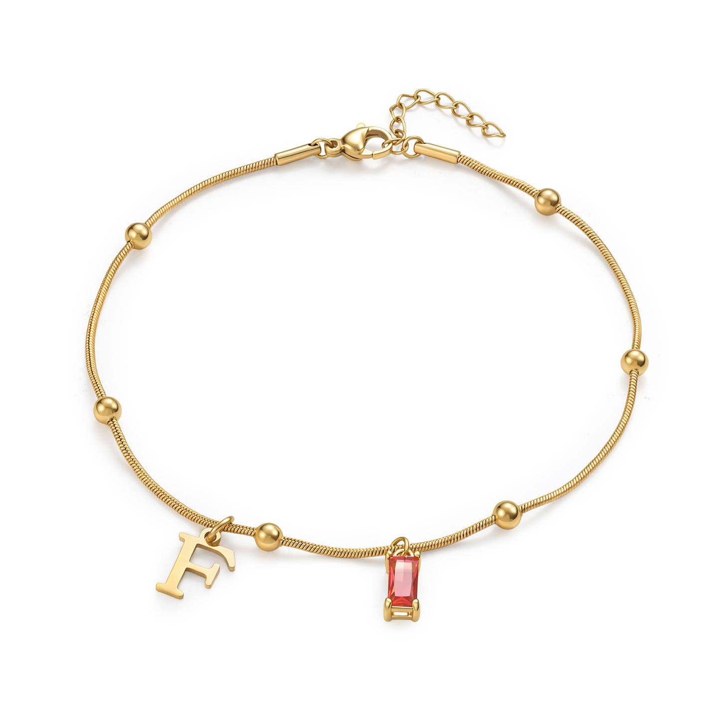 Personalized Initial Rectangle Birthstone Gold Anklet