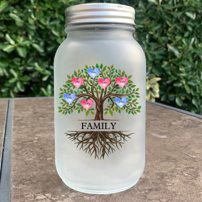 Personalized Solar Glass Bottle Mason Jar Light with family tree – Thank you, Mom