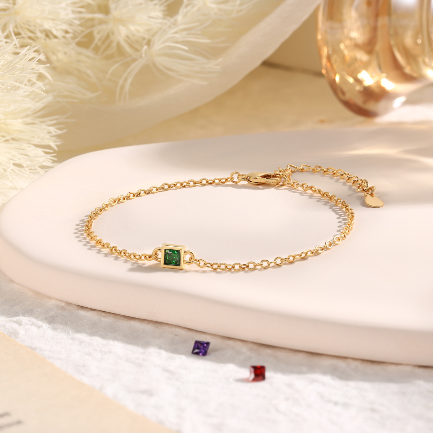 S925 Sterling Silver Family Birthstone Bracelet Customizable with 1–6 Stones Minimalist Gold Bracelet