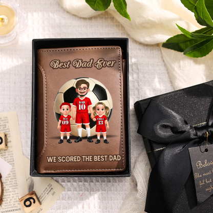 Personalized Leather Wallet for Dad Soccer Team Customized with 1-6 Children