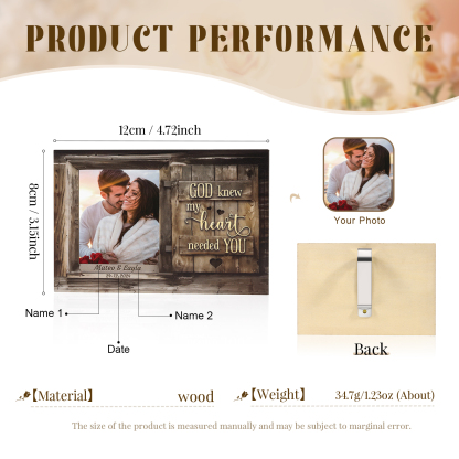 Personalised Wooden Car Sun Visor Clip with Two Names, Photo, and Date – Valentine’s Day Gift for Him/Her | Jessemade