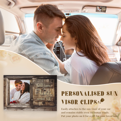 Personalised Wooden Car Sun Visor Clip with Two Names, Photo, and Date – Valentine’s Day Gift for Him/Her | Jessemade