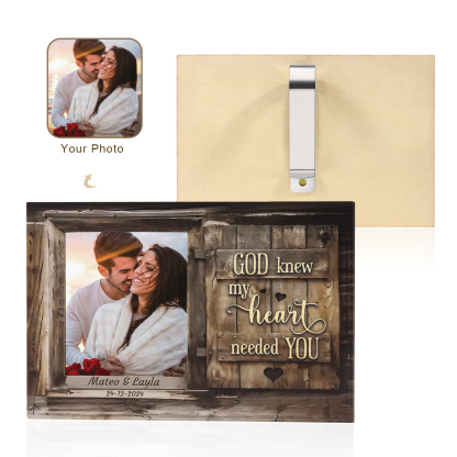 Personalised Wooden Car Sun Visor Clip with Two Names, Photo, and Date – Valentine’s Day Gift for Him/Her | Jessemade