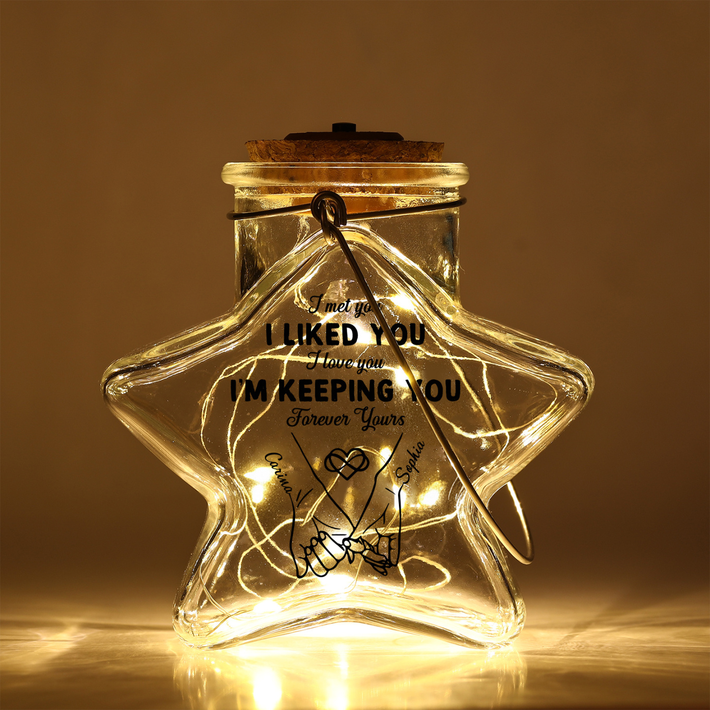 Personalized Star LED Fairy Light Jar Custom Names Romantic Night Light Anniversary Valentines Gift for Girlfriend Wife Couples | Jessemade