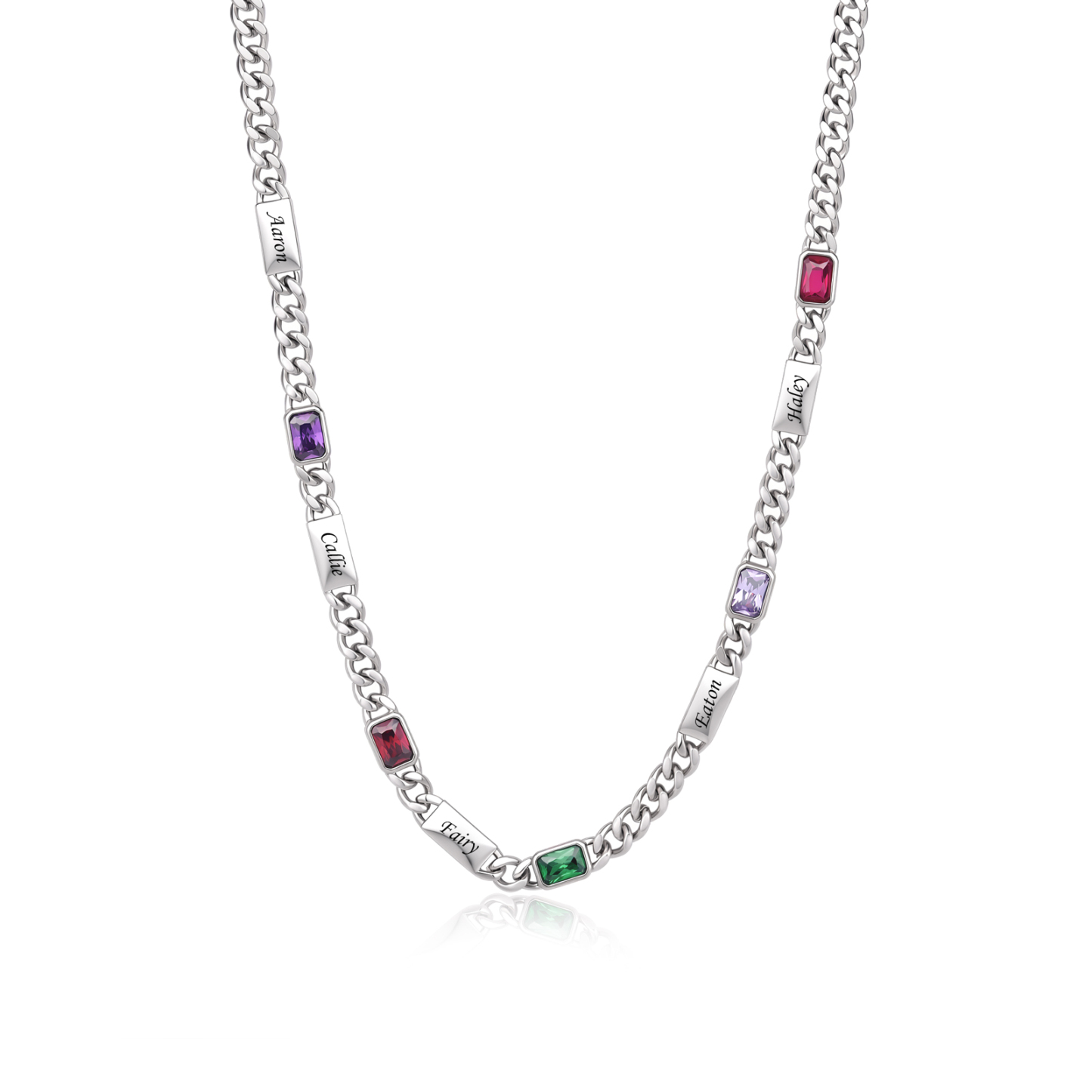 Personalized Cuban Chain Men Necklace Custom With 1-6 Names And Birthstones Gift For Dad Or Husband