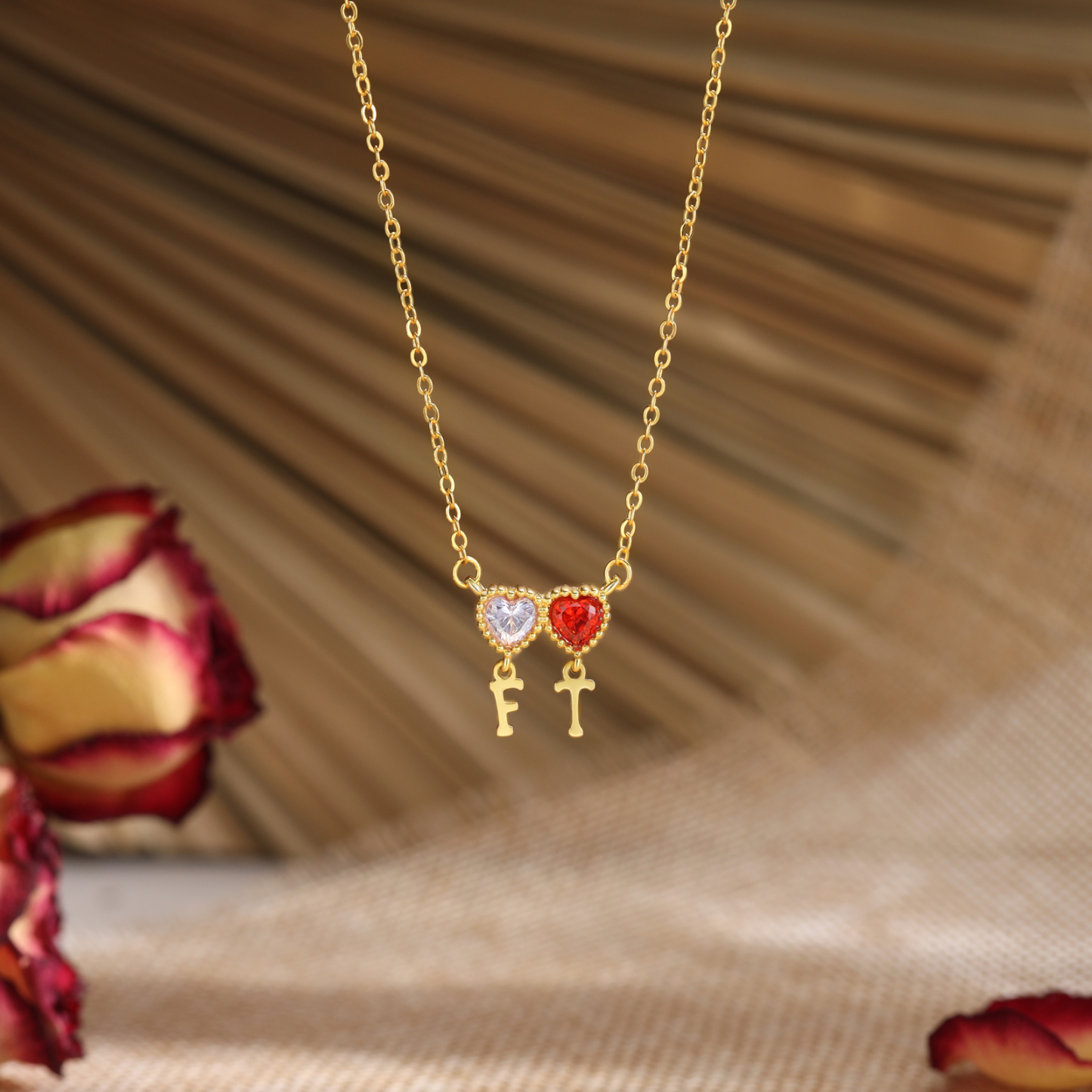 Personalized Heart Birthstone Initials Necklace for Women