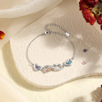 Personalized Infinity Heart Bracelet Mom Birthstones Bracelet Customized With 2–6 Names
