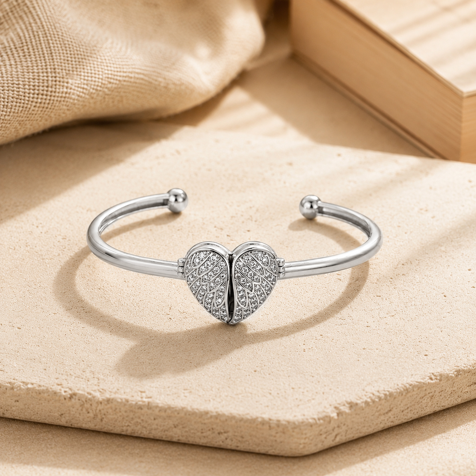 Personalized Angel Wing Heart Photo Cuff Bracelet