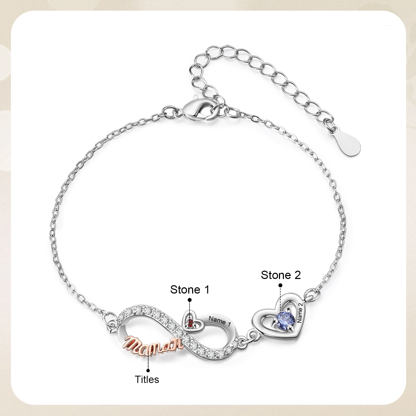 Personalized Infinity Heart Bracelet Mom Birthstones Bracelet Customized With 2–6 Names