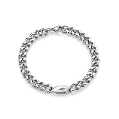 Personalized Stainless Steel Curb Chain Bracelet Custom With 1-5 Engraved Names Gift For Dad Husband Family