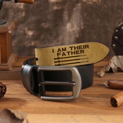 Personalized Leather Belt I Am Their Father Engraved with 1-6 Names