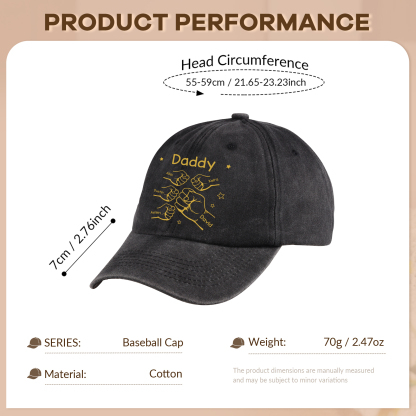 Personalized Washed Denim Baseball Cap Customized with 1-10 Names and Fist Bumps