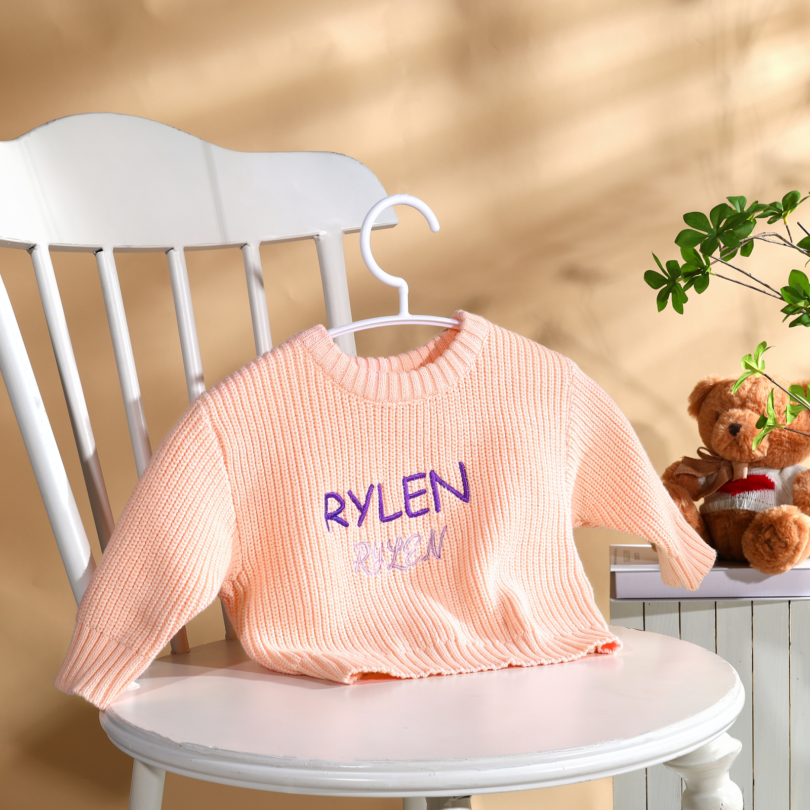 Personalised Baby Knit Sweater – Custom 2 Names Embroidery with Pink/Green/Blue/Brown– Exclusive Baby Gift | Jessemade