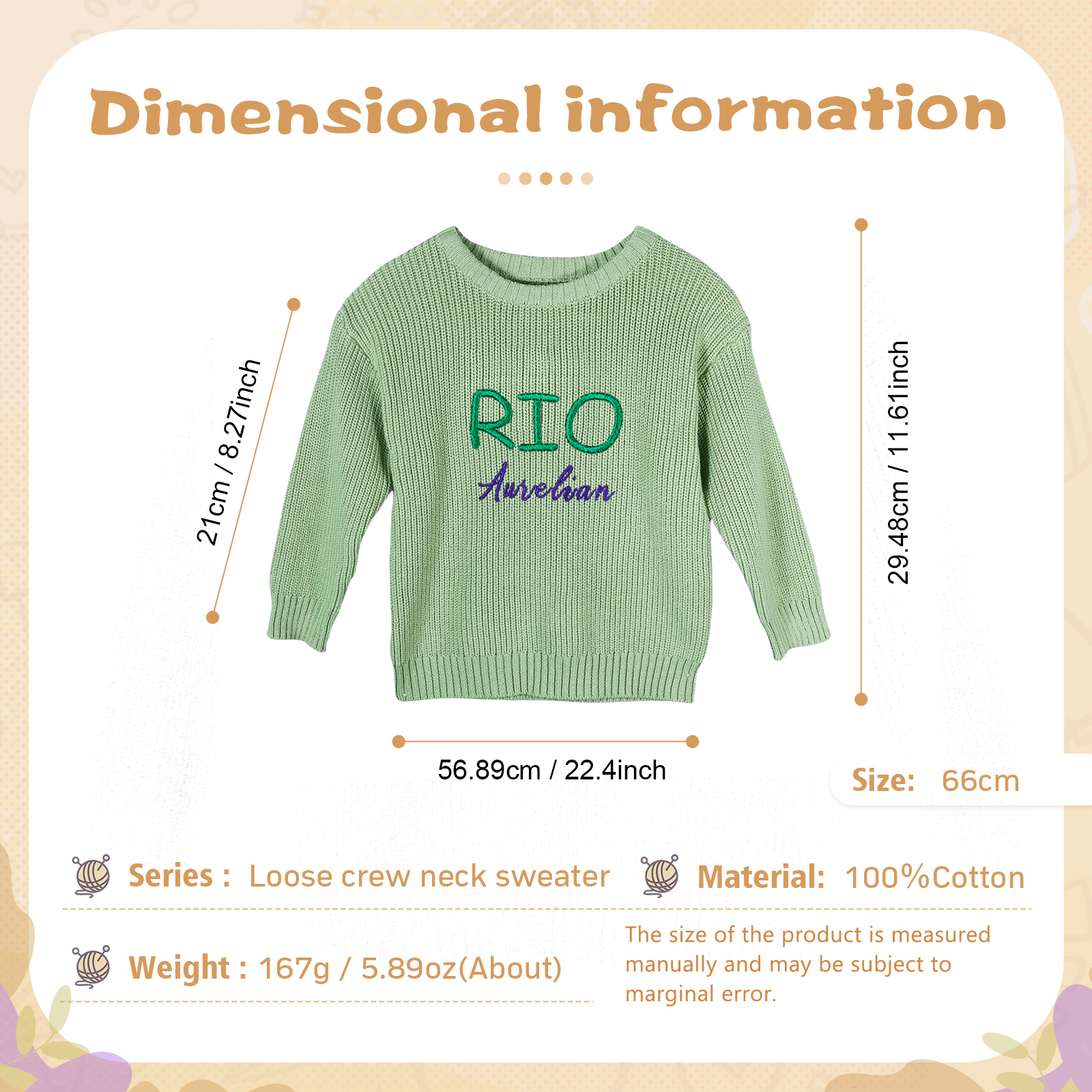 Personalised Baby Knit Sweater – Custom 2 Names Embroidery with Pink/Green/Blue/Brown– Exclusive Baby Gift | Jessemade