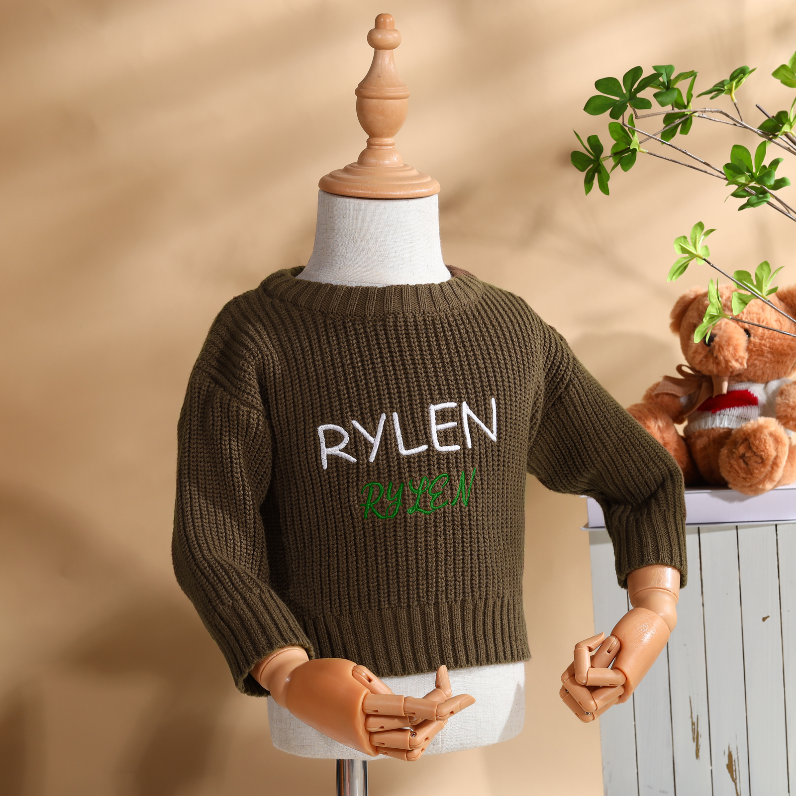 Personalised Baby Knit Sweater – Custom 2 Names Embroidery with Pink/Green/Blue/Brown– Exclusive Baby Gift | Jessemade