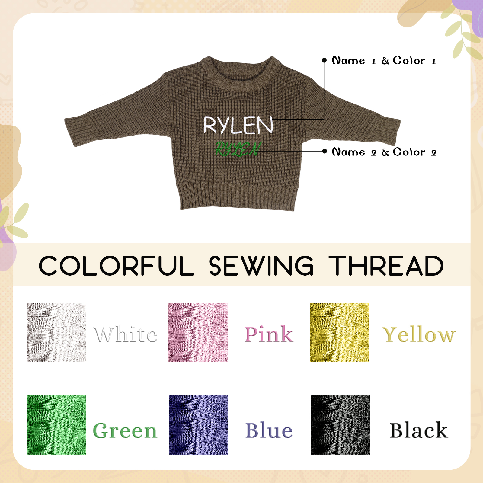 Personalised Baby Knit Sweater – Custom 2 Names Embroidery with Pink/Green/Blue/Brown– Exclusive Baby Gift | Jessemade