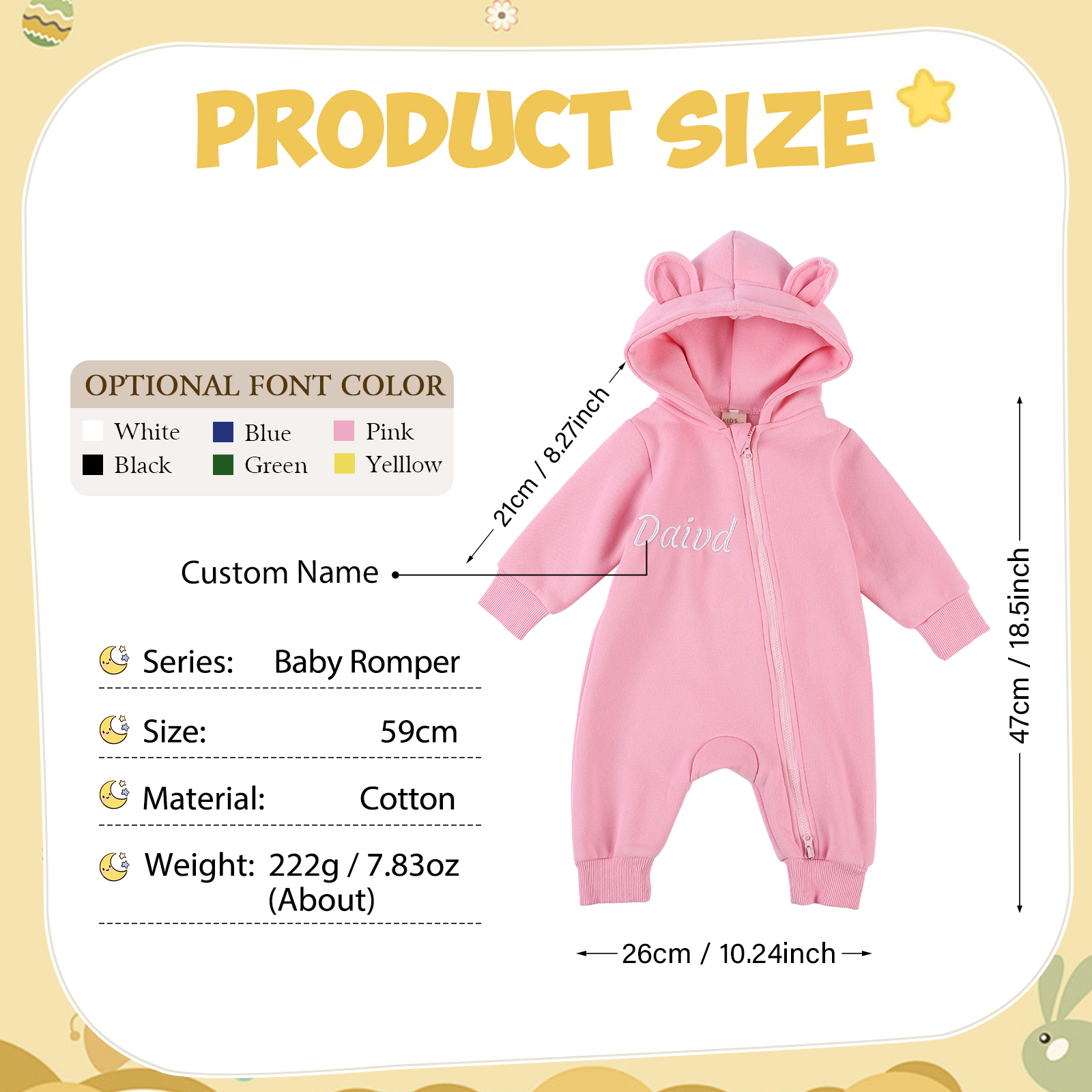 Personalized Baby Onesie – CustomizedCotton Romper with Name-Green/Pink/Beige/Grey Green – Exclusive Baby Gift | Jessemade