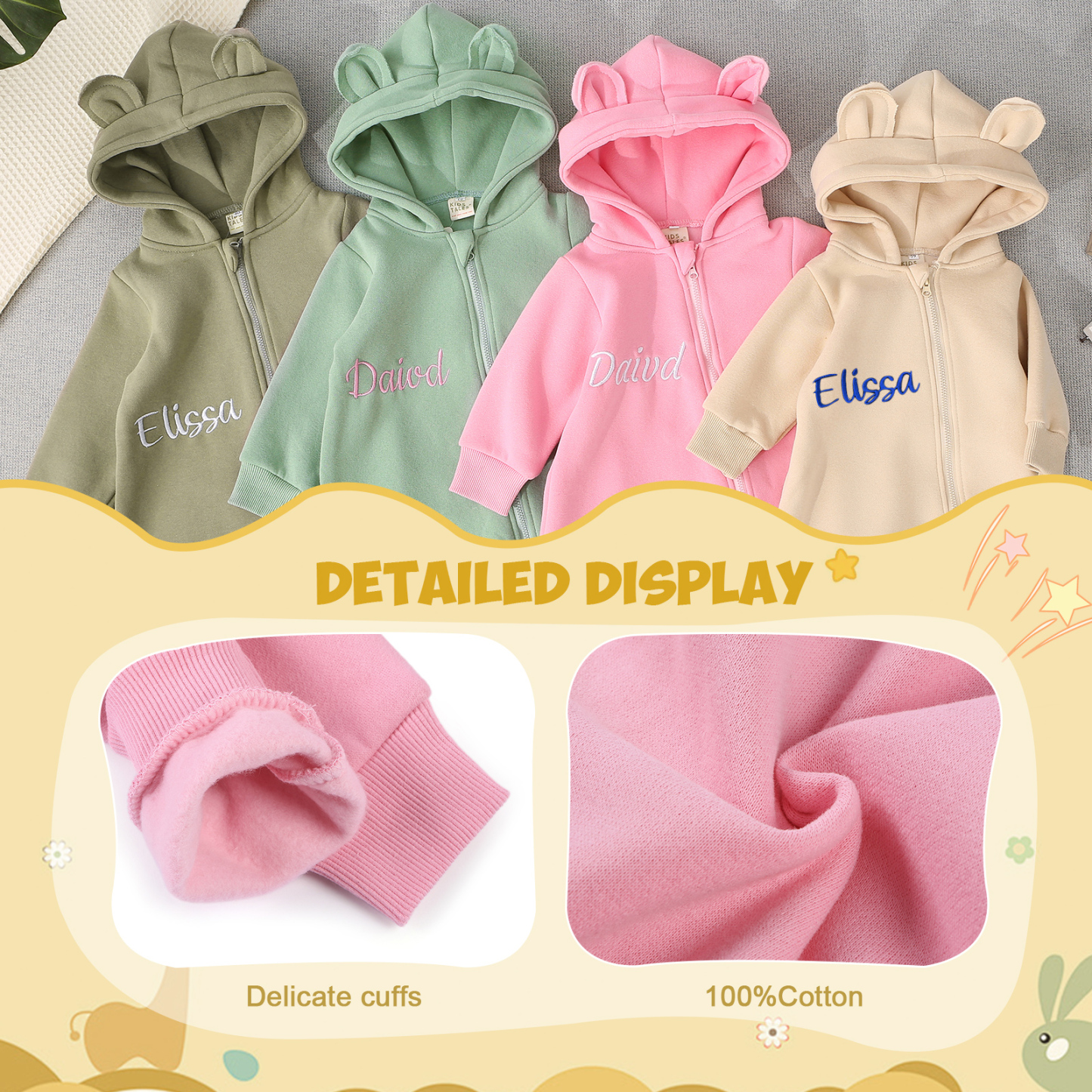 Personalized Baby Onesie – CustomizedCotton Romper with Name-Green/Pink/Beige/Grey Green – Exclusive Baby Gift | Jessemade