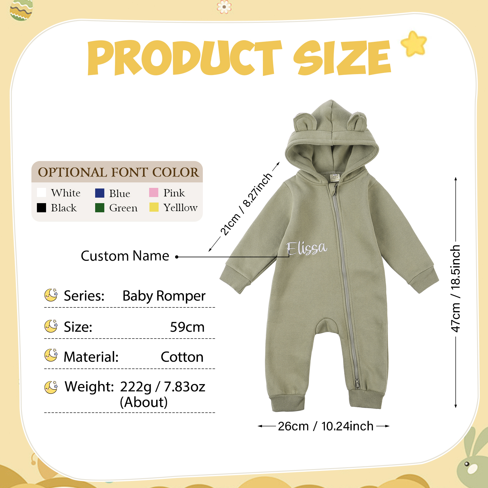 Personalized Baby Onesie – CustomizedCotton Romper with Name-Green/Pink/Beige/Grey Green – Exclusive Baby Gift | Jessemade