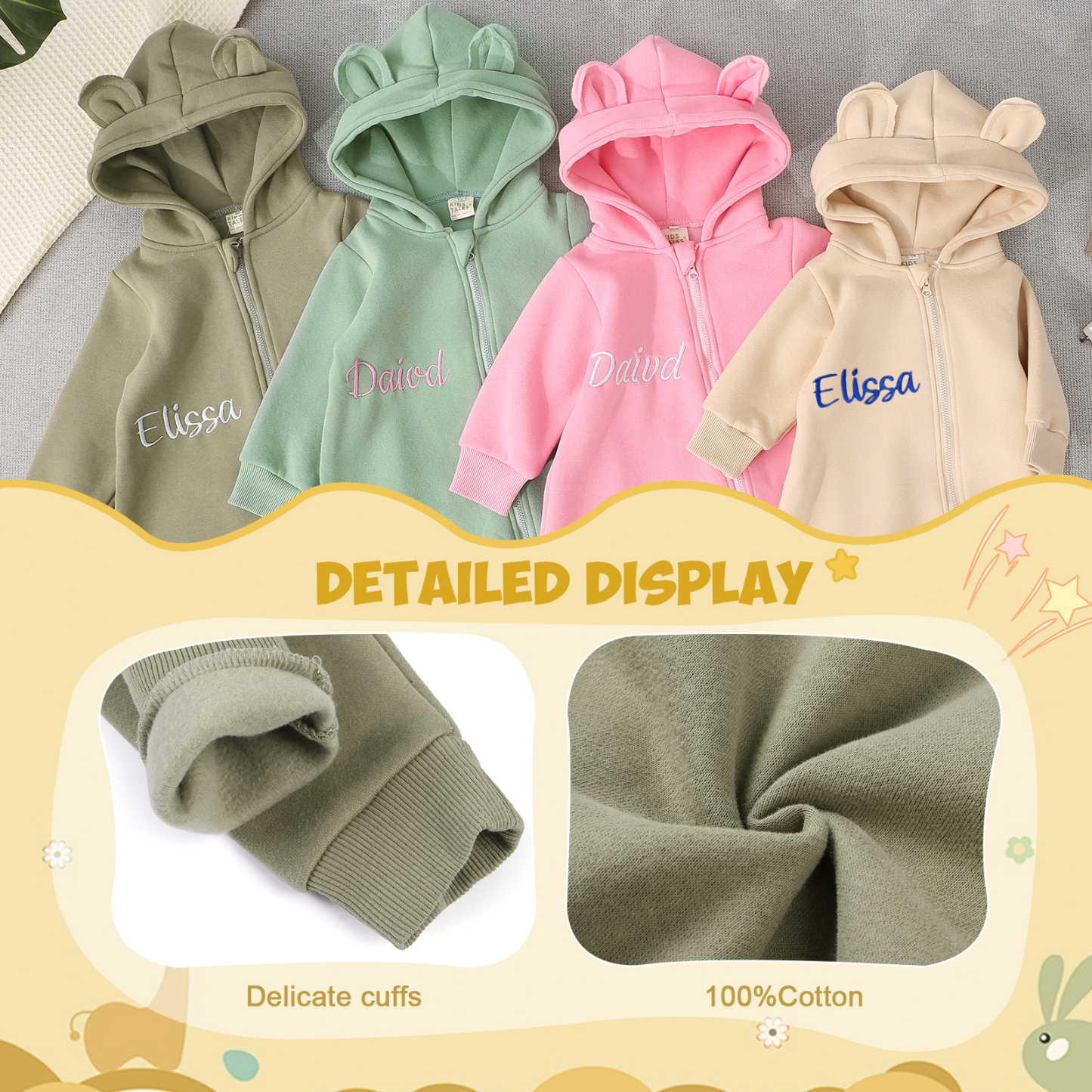 Personalized Baby Onesie – CustomizedCotton Romper with Name-Green/Pink/Beige/Grey Green – Exclusive Baby Gift | Jessemade