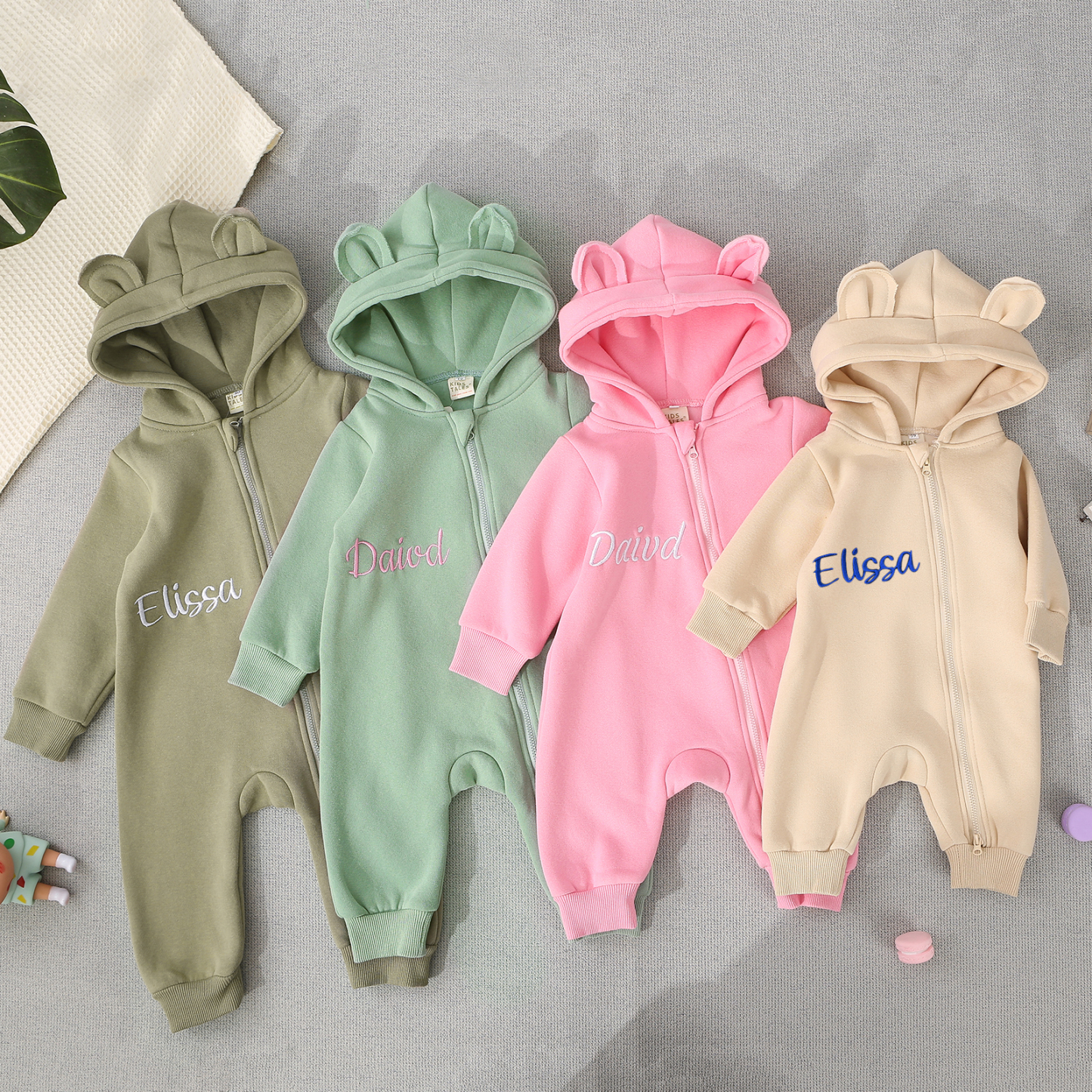 Personalized Baby Onesie – CustomizedCotton Romper with Name-Green/Pink/Beige/Grey Green – Exclusive Baby Gift | Jessemade
