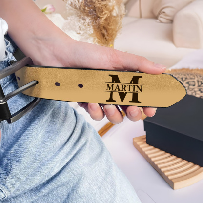Personalized Leather Belt For Men Custom Initial And Name Engraved Pattern