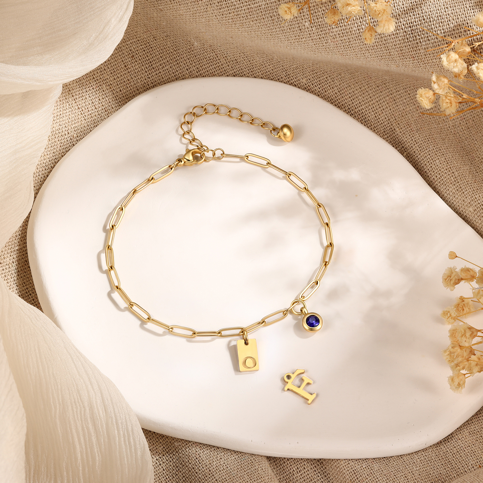 Personalized Birthstone Initial Anklet Minimalist Summer Anklet Bracelet