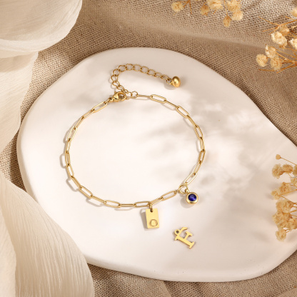 Personalized Birthstone Initial Anklet Minimalist Summer Anklet Bracelet