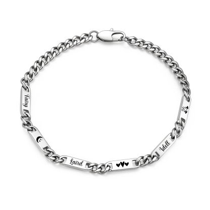 Personalized Cuban Link Bracelet For Men Customized with 2-6 Name Stainless Steel