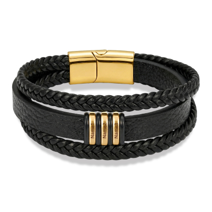 Personalized Braided Leather Bracelet for Men Custom with 2–6 Names Engraved