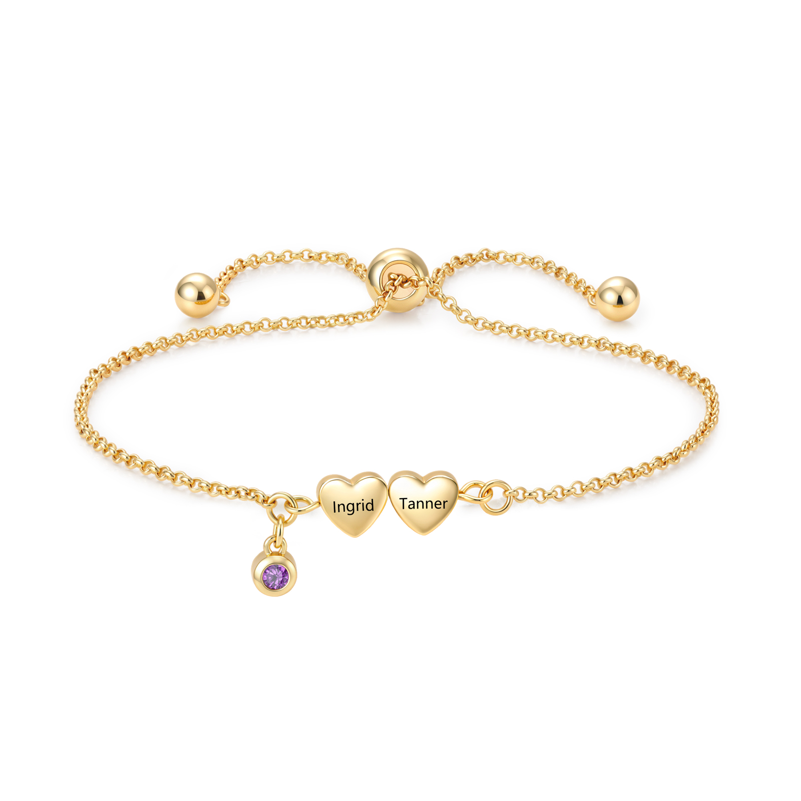 Personalized Bracelet With Engraved Hearts Custom with 2-5 Names And Birthstone Gift