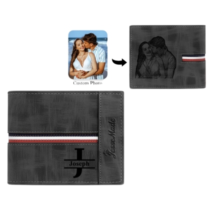 Personalized Name Leather Men's Wallet With Card Slot Engraved Name & Letter & Photo Christmas Gift For Him | Jessemade