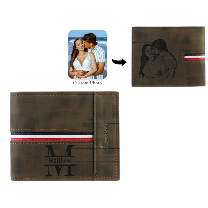 Personalized Name Leather Men's Wallet With Card Slot Engraved Name & Letter & Photo Christmas Gift For Him | Jessemade