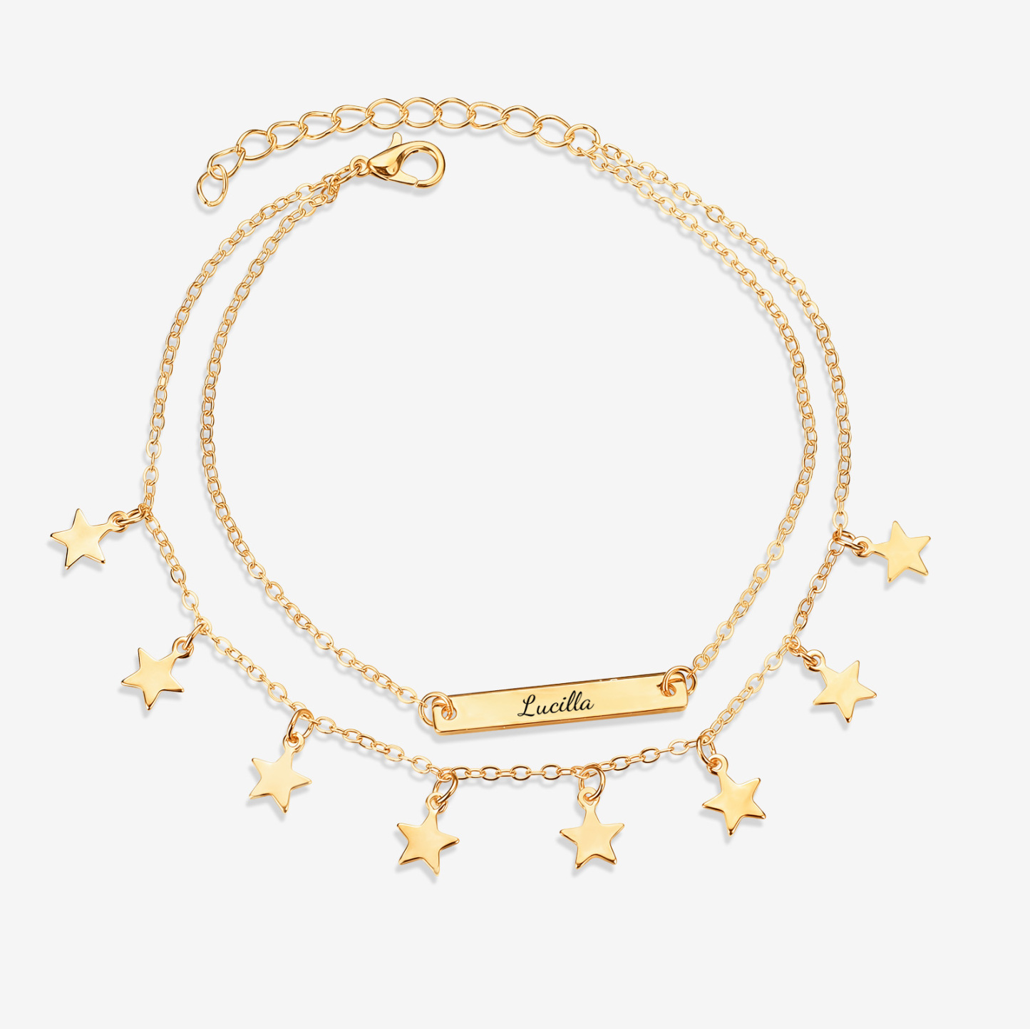 Personalized Star Charm Double Chain Anklet Customized Name