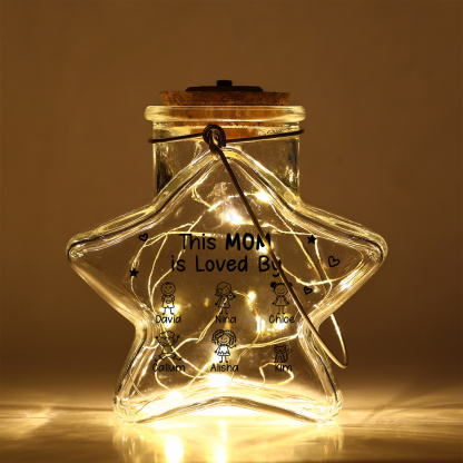 Personalized Starry Glass Fairy Light Jar Custom 1-6 kids Names This Mom Is Loved By Gift for Mother’s Day, Birthday, or Christmas from Children for Mom | Jessemade