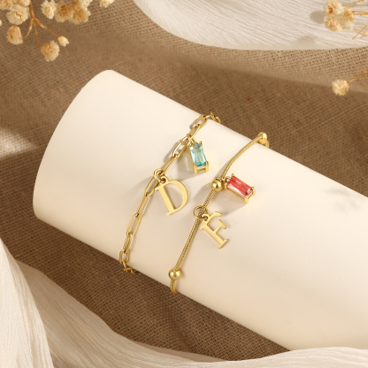 Personalized Initial Rectangle Birthstone Gold Anklet