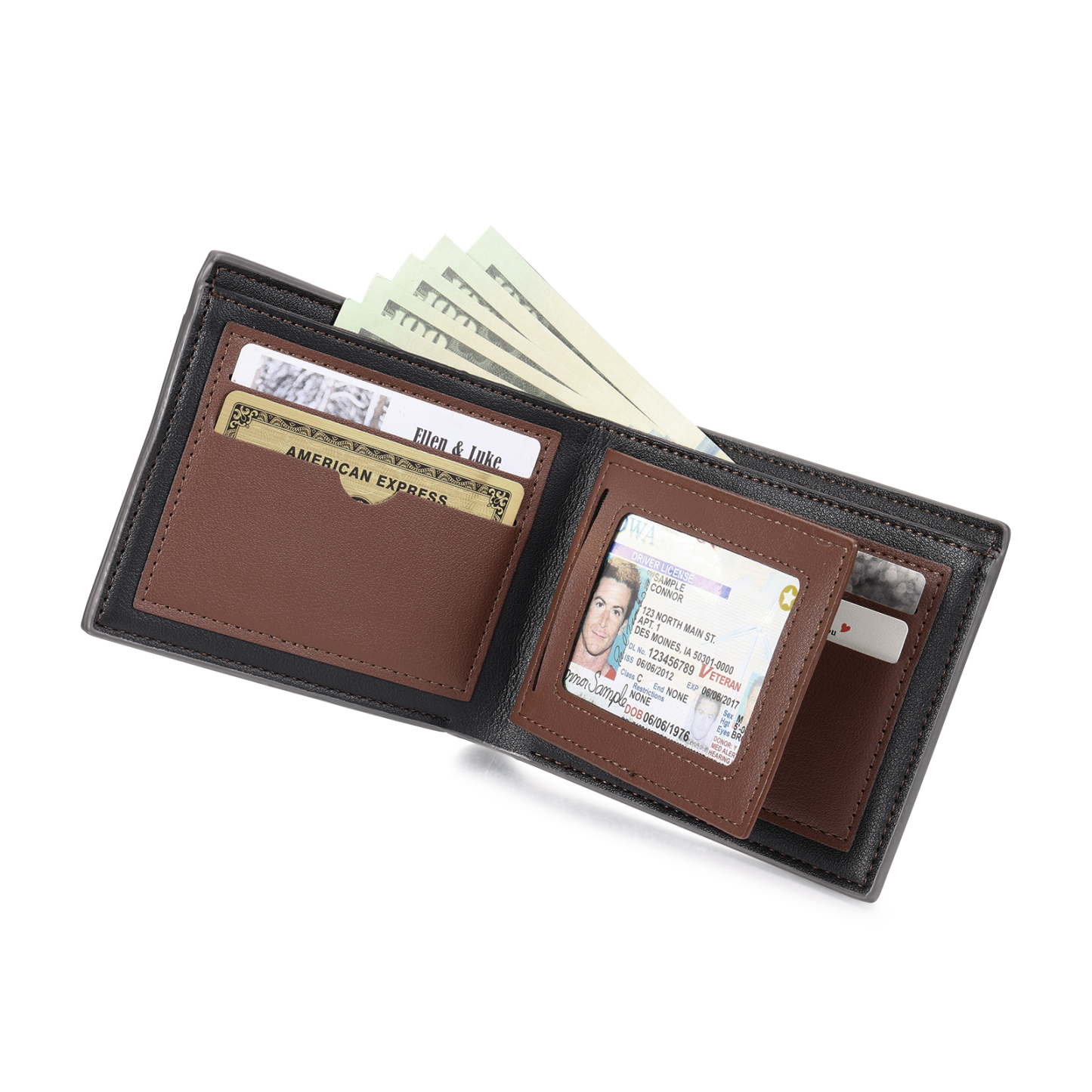Personalized Men’s Leather Bifold Wallet with Engraved photo Custom Initials and Name
