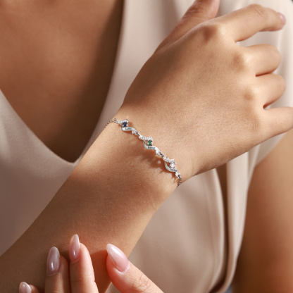 Personalized Ribbon Bracelet Custom with 2–5 Birthstone and Name for Women