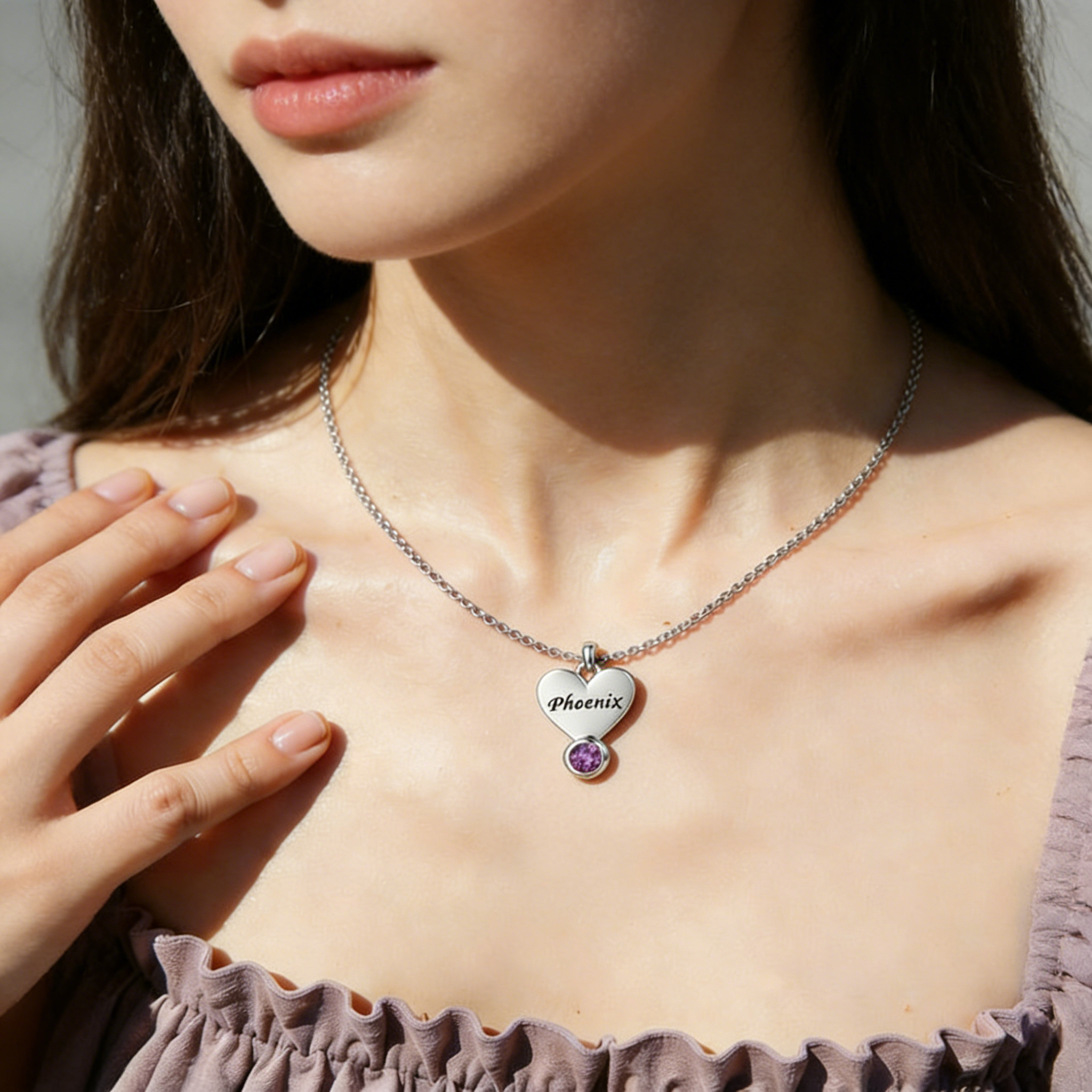 Personalized Necklace With Vertical Hearts Pendant Custom with 1-5 Names And Birthstones Gift For Mom