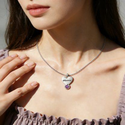 Personalized Necklace With Vertical Hearts Pendant Custom with 1-5 Names And Birthstones Gift For Mom