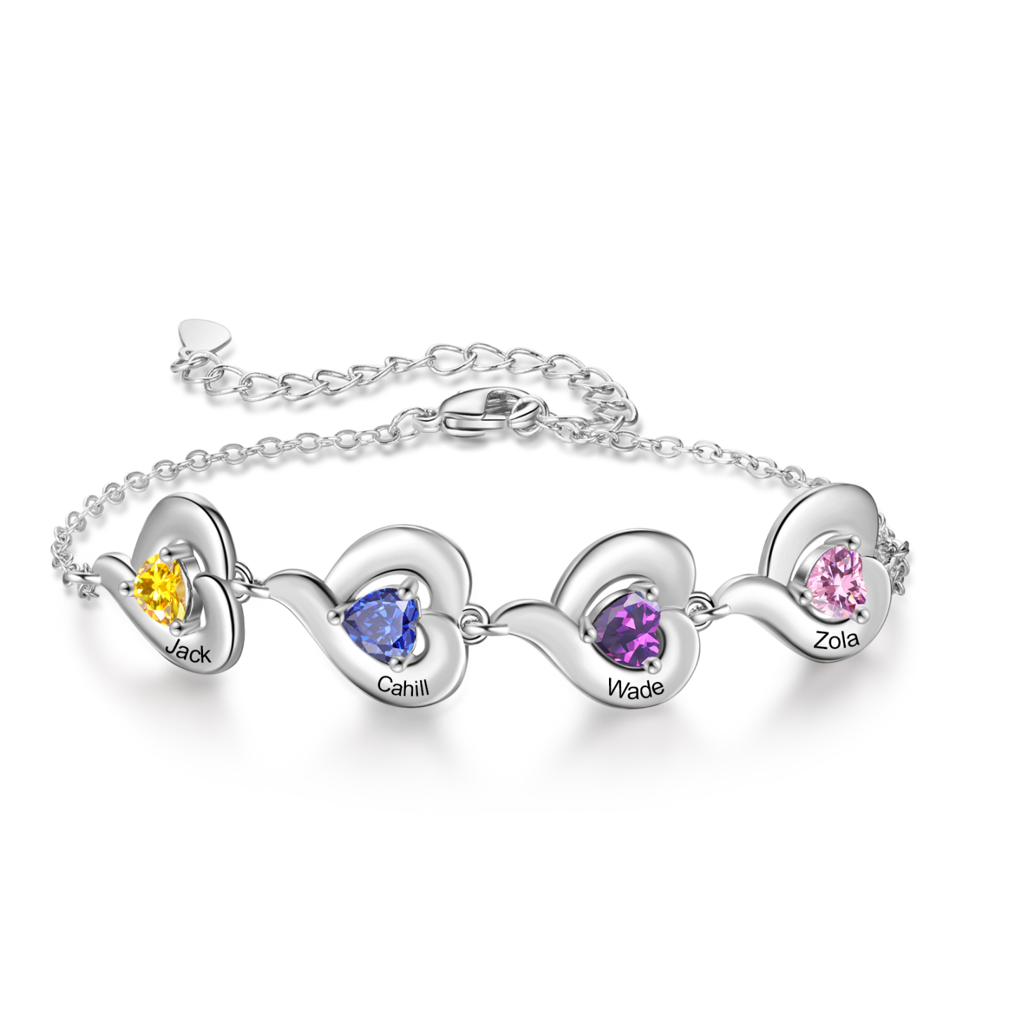 Personalized 1-5 Names Adjustable Heart Birthstone Bracelet | Jessemade