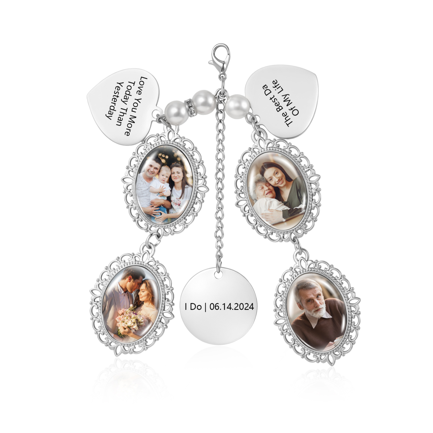 Personalized Memorial Bouquet Charm with Pearl Beads Custom 1-4 Photos