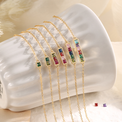 S925 Sterling Silver Family Birthstone Bracelet Customizable with 1–6 Stones Minimalist Gold Bracelet