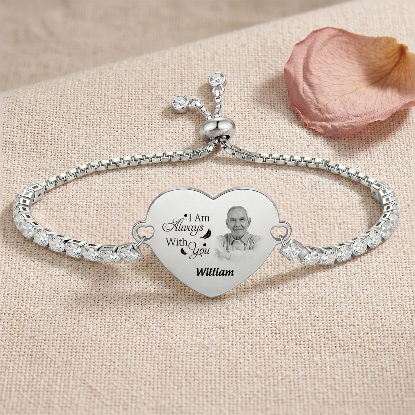Personalized Memorial Photo Heart Slider Bracelet for Women Tennis Chain Bracelet